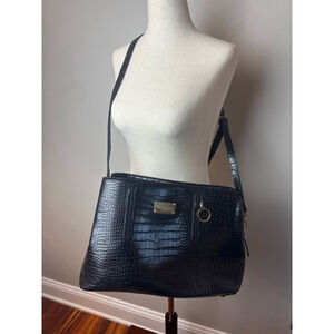 Vintage y2k Bebe Black Croc Embossed Shoulder Bag One Size